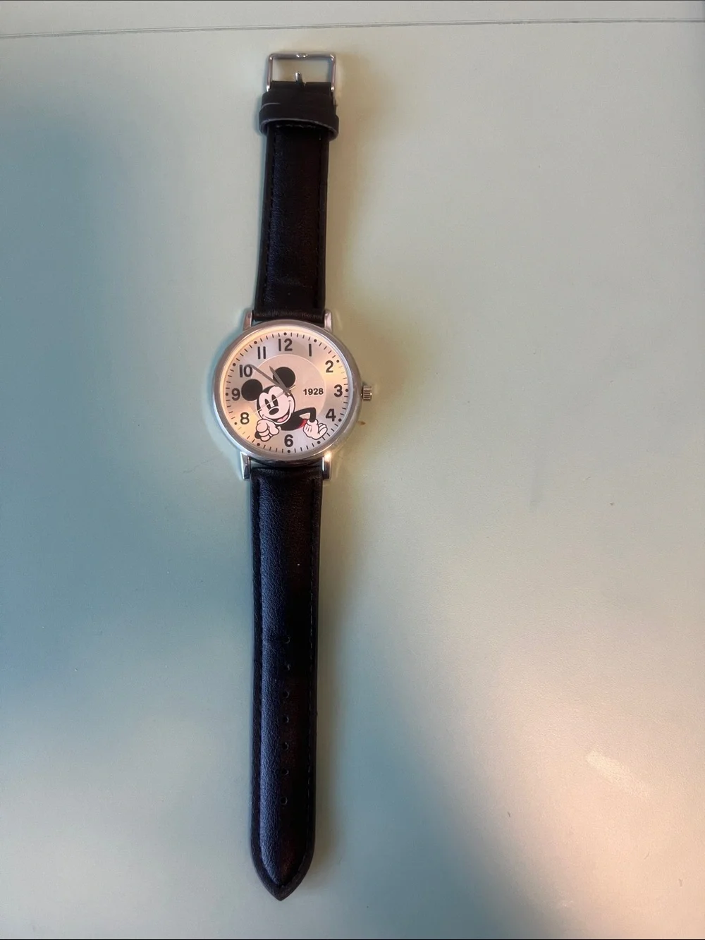 Disney Mickey Mouse Black Strap Silver Dial Watch